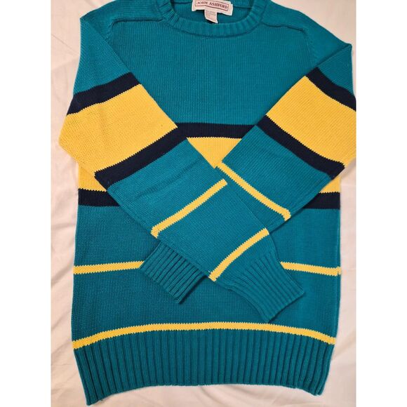 Vtg 90s John Ashford Cable Knit Striped Sweater Unisex L Colorblock Fisherman - Picture 13 of 15